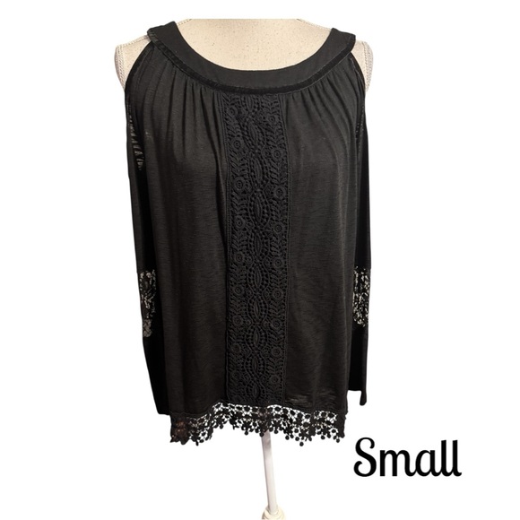 Knox Rose Tops - COLD SHOULDER/LACE Embellished Slub Knit Top SMALL   #S